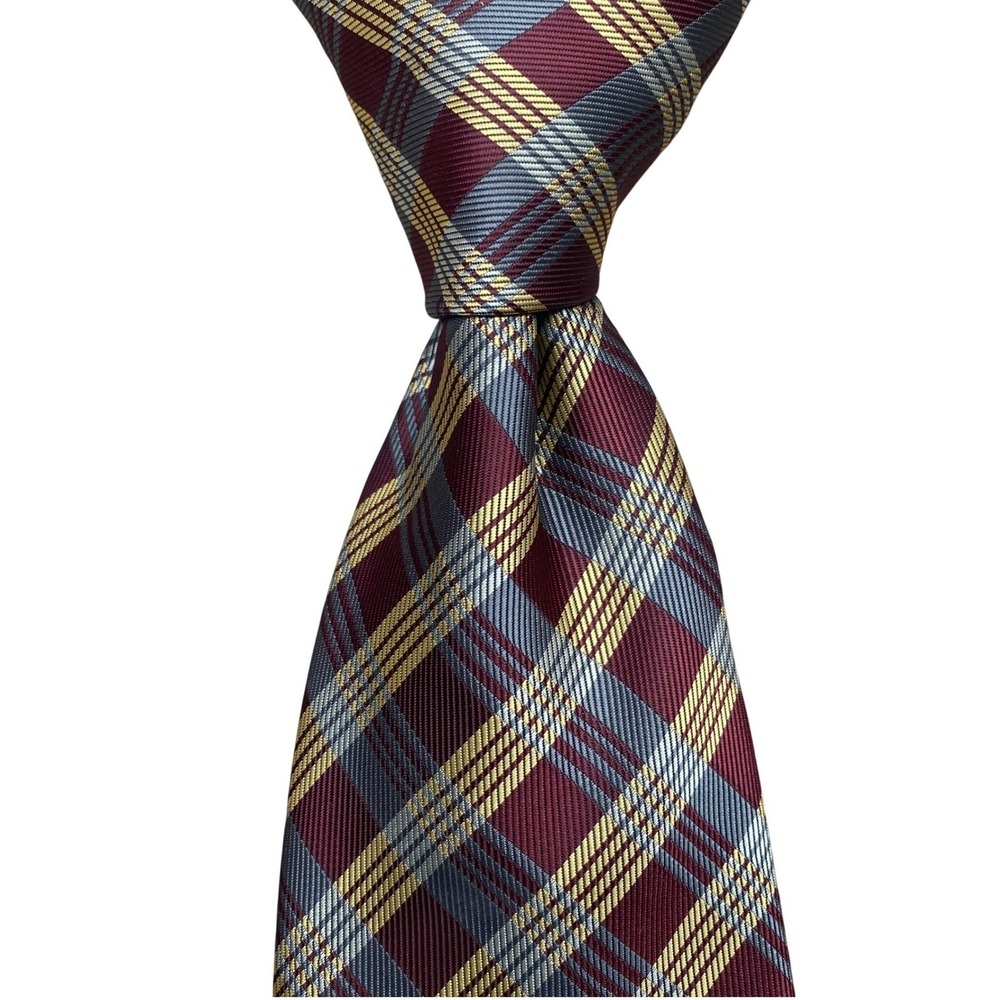 Alexander Julian Colours Necktie Mens Burgundy Gray Plaid Formal Business
